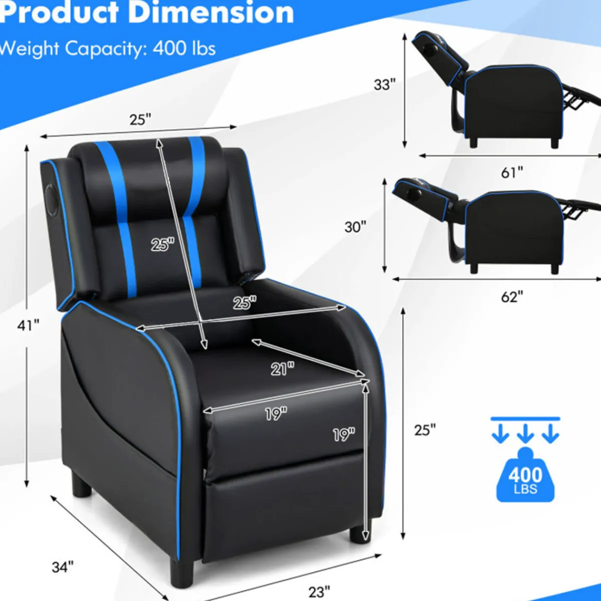 Sentry Industries, Inc. Gaming Massage Recliner Chair with tooth Speakers