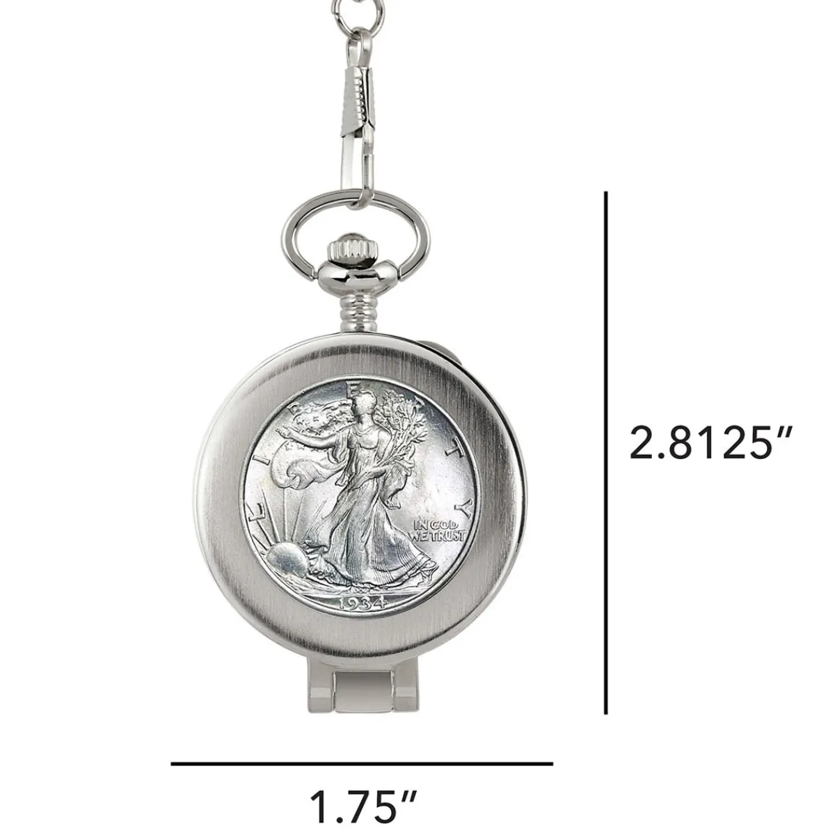 UPM Global LLC Glass Dome Silver Walking Liberty Half Dollar Pocket Watch