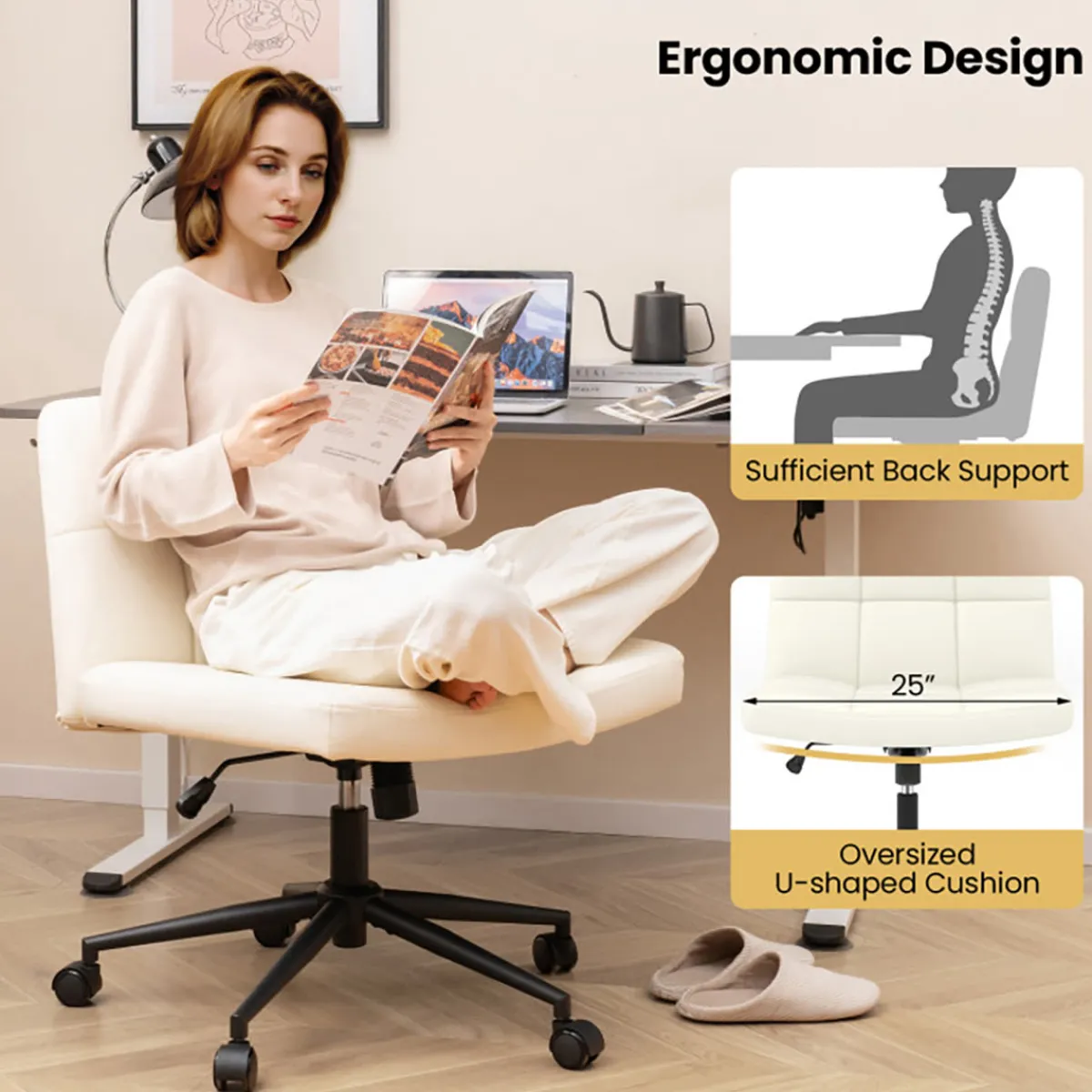 GoPlus (Costway) Height-Adjustable Armless Desk Chair with Wheels