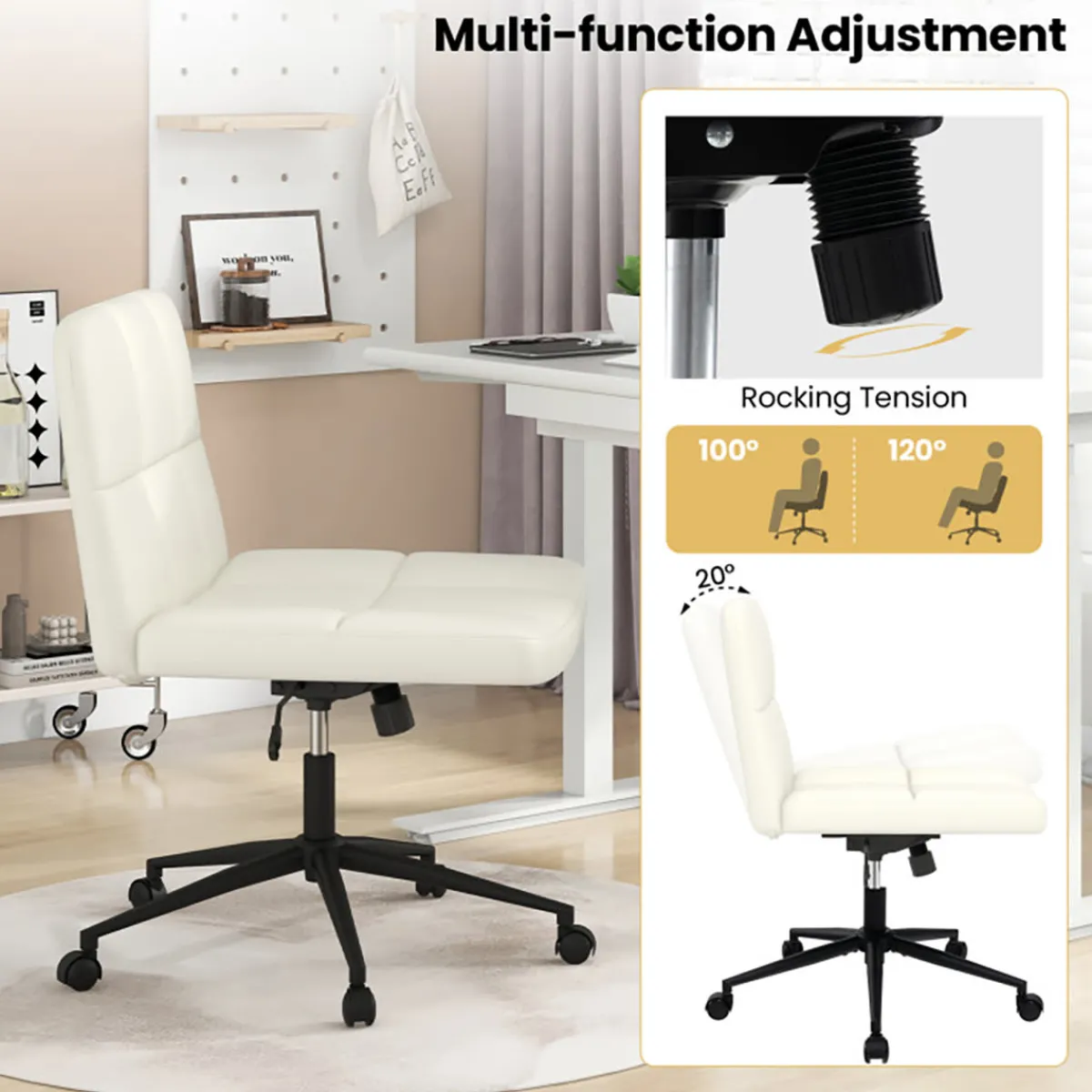 GoPlus (Costway) Height-Adjustable Armless Desk Chair with Wheels