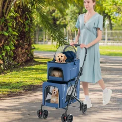 Malabi Design LTD 3-in-1 Foldable Double Pet Stroller with Detachable Carriers