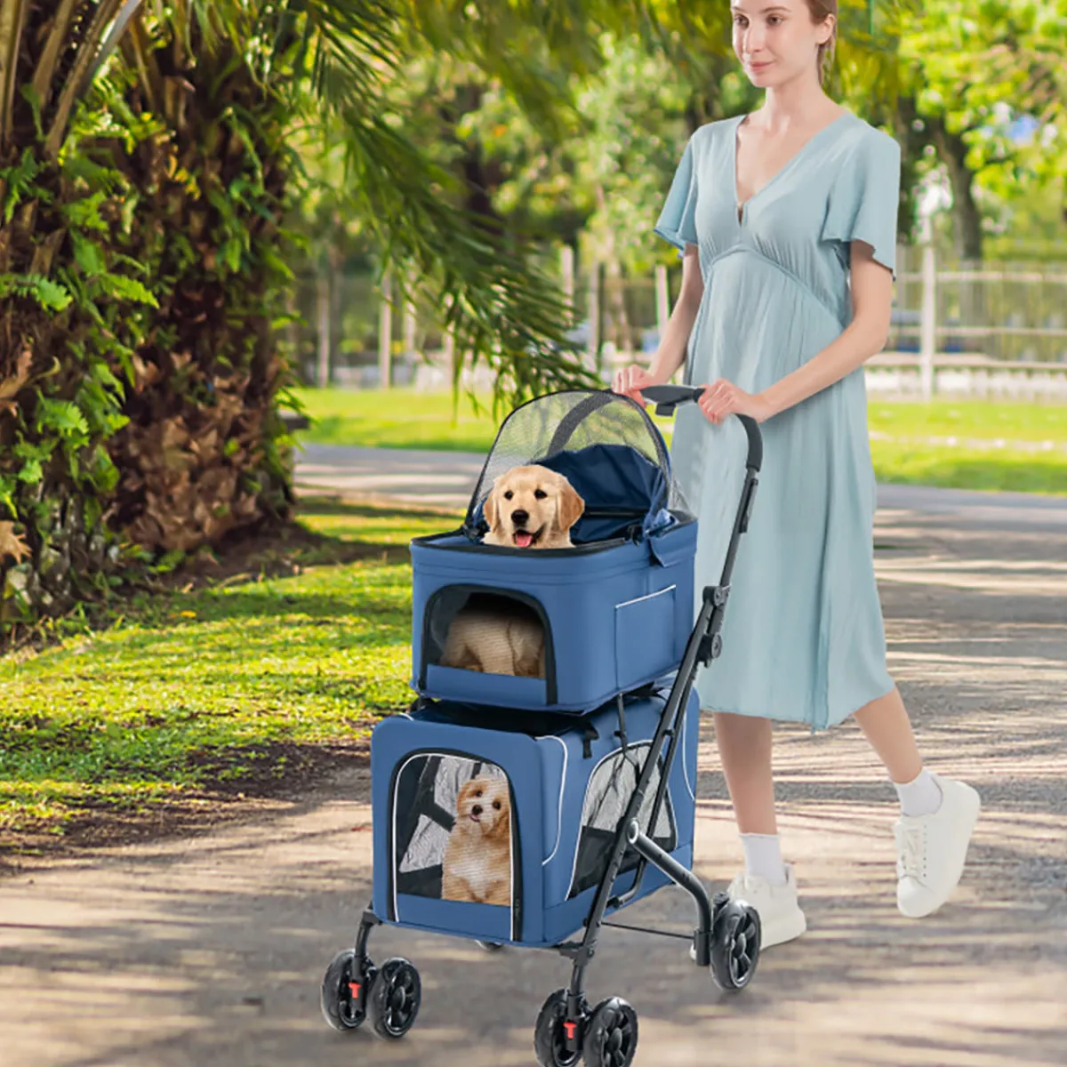 Malabi Design LTD 3-in-1 Foldable Double Pet Stroller with Detachable Carriers