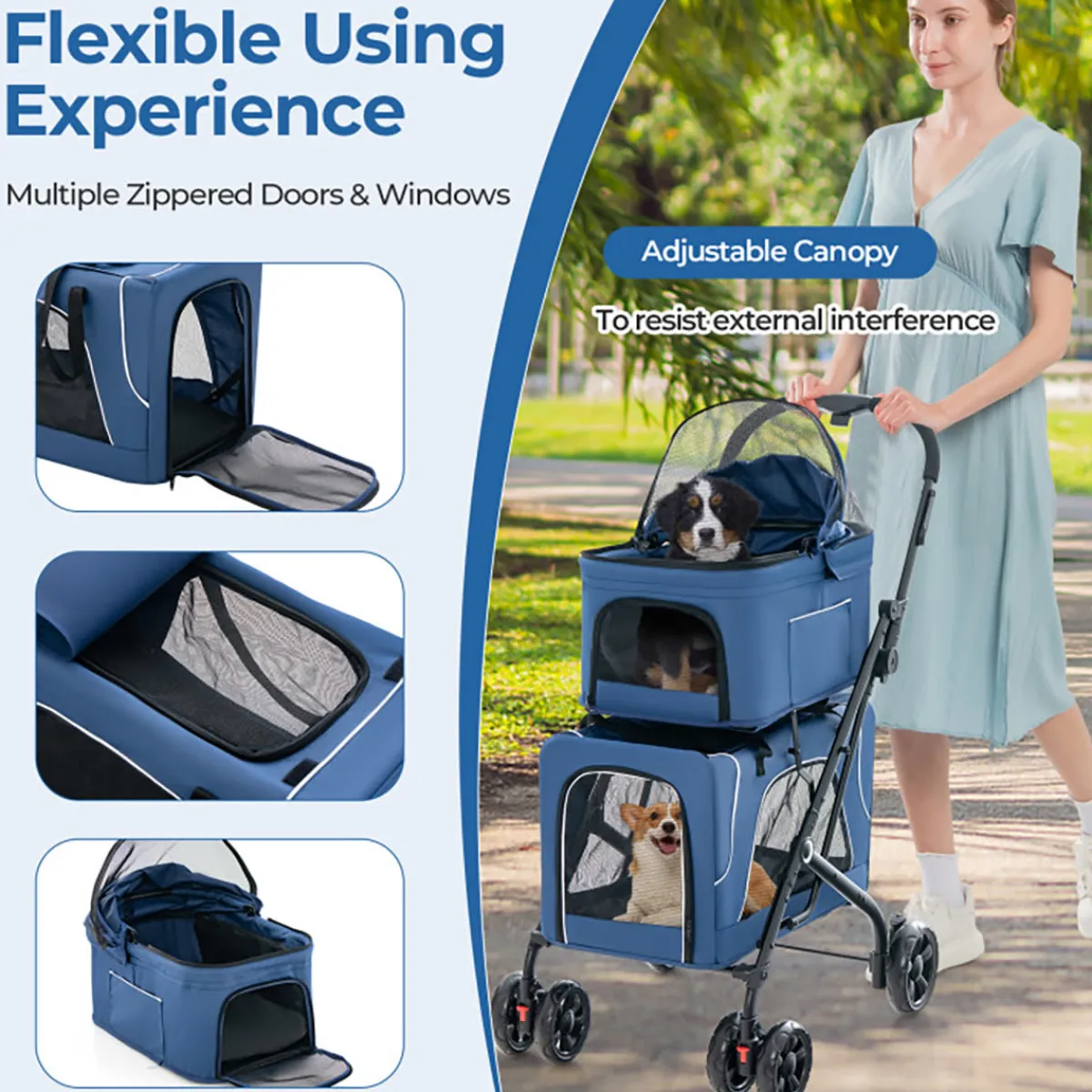 Malabi Design LTD 3-in-1 Foldable Double Pet Stroller with Detachable Carriers