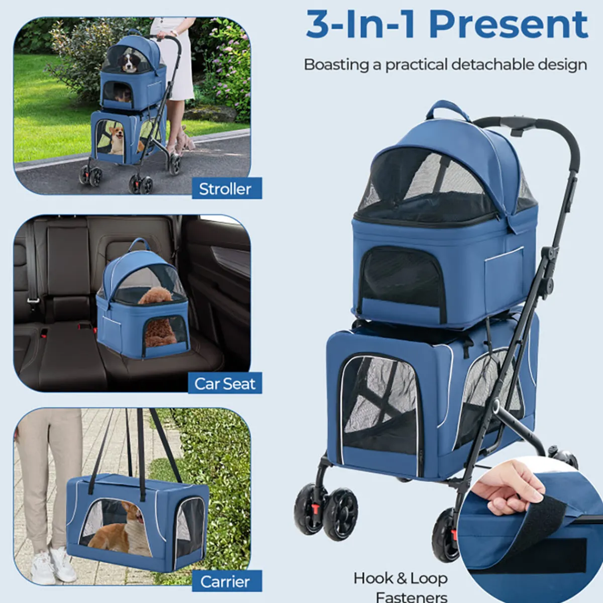 Malabi Design LTD 3-in-1 Foldable Double Pet Stroller with Detachable Carriers