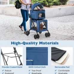 Malabi Design LTD 3-in-1 Foldable Double Pet Stroller with Detachable Carriers