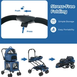 Malabi Design LTD 3-in-1 Foldable Double Pet Stroller with Detachable Carriers