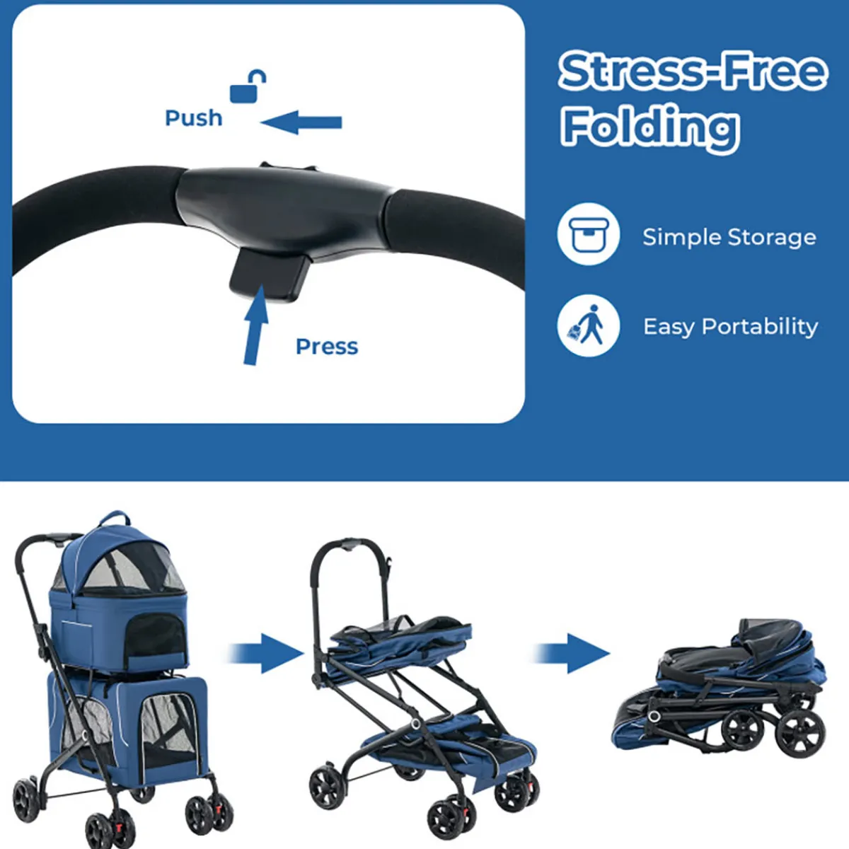 Malabi Design LTD 3-in-1 Foldable Double Pet Stroller with Detachable Carriers