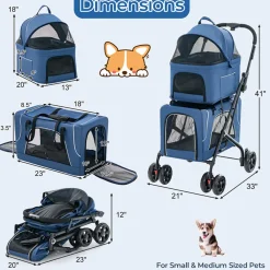 Malabi Design LTD 3-in-1 Foldable Double Pet Stroller with Detachable Carriers