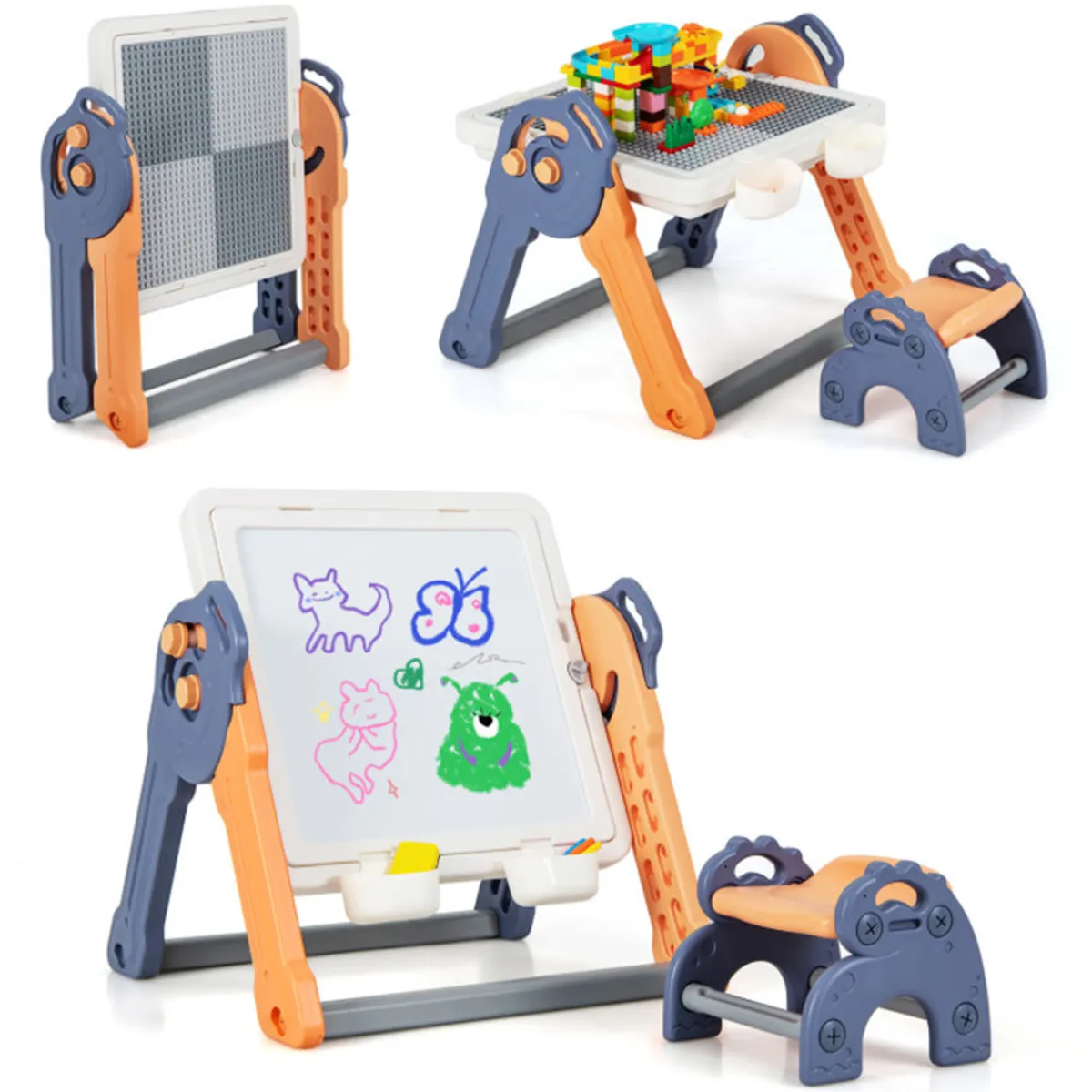 GoPlus (Costway) 6-in-1 Folding Kids Art Easel with Building Block Tabletop