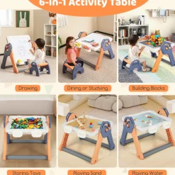 GoPlus (Costway) 6-in-1 Folding Kids Art Easel with Building Block Tabletop