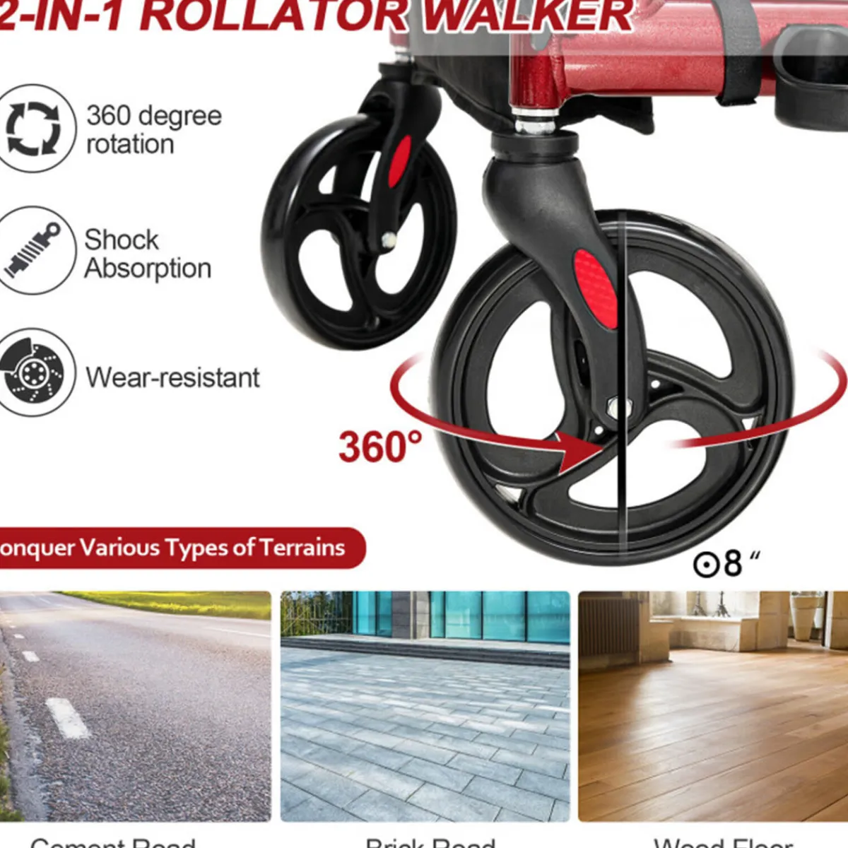 GoPlus (Costway) 2-in-1 Folding Rollator Walker Transport Wheelchair