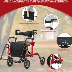 GoPlus (Costway) 2-in-1 Folding Rollator Walker Transport Wheelchair