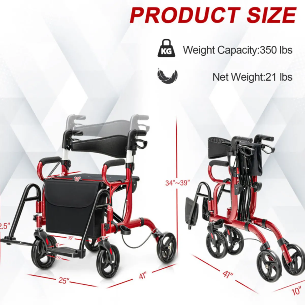 GoPlus (Costway) 2-in-1 Folding Rollator Walker Transport Wheelchair