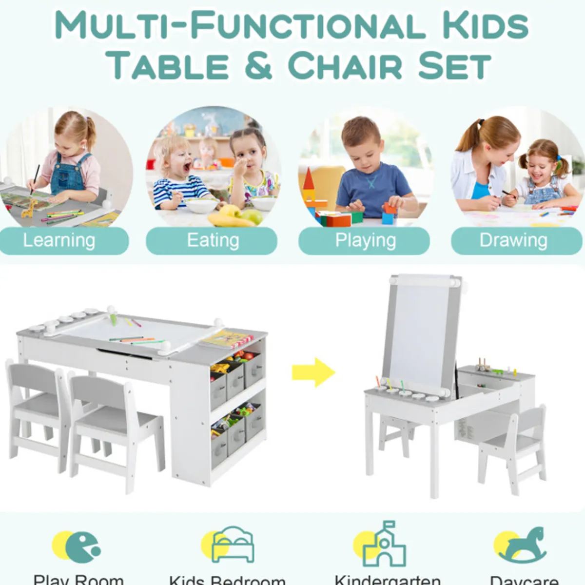 GoPlus (Costway) 2-in-1 Kids Art Table and Easel Set with Chairs