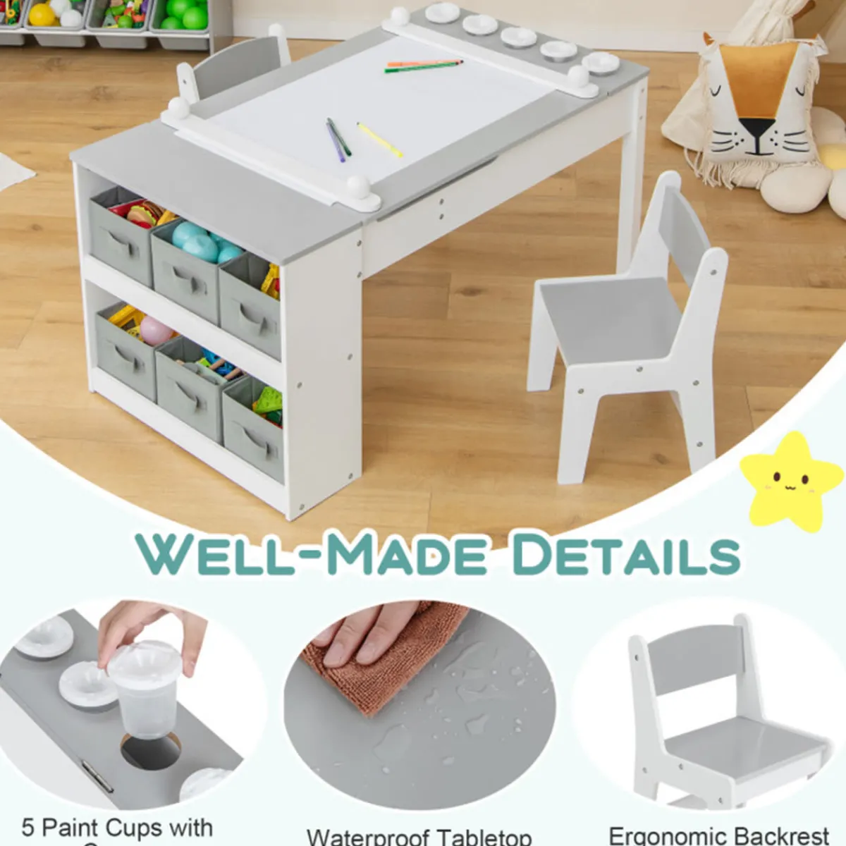 GoPlus (Costway) 2-in-1 Kids Art Table and Easel Set with Chairs