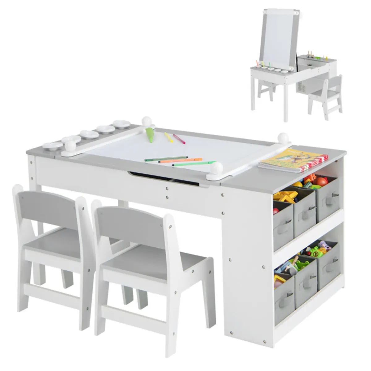 GoPlus (Costway) 2-in-1 Kids Art Table and Easel Set with Chairs