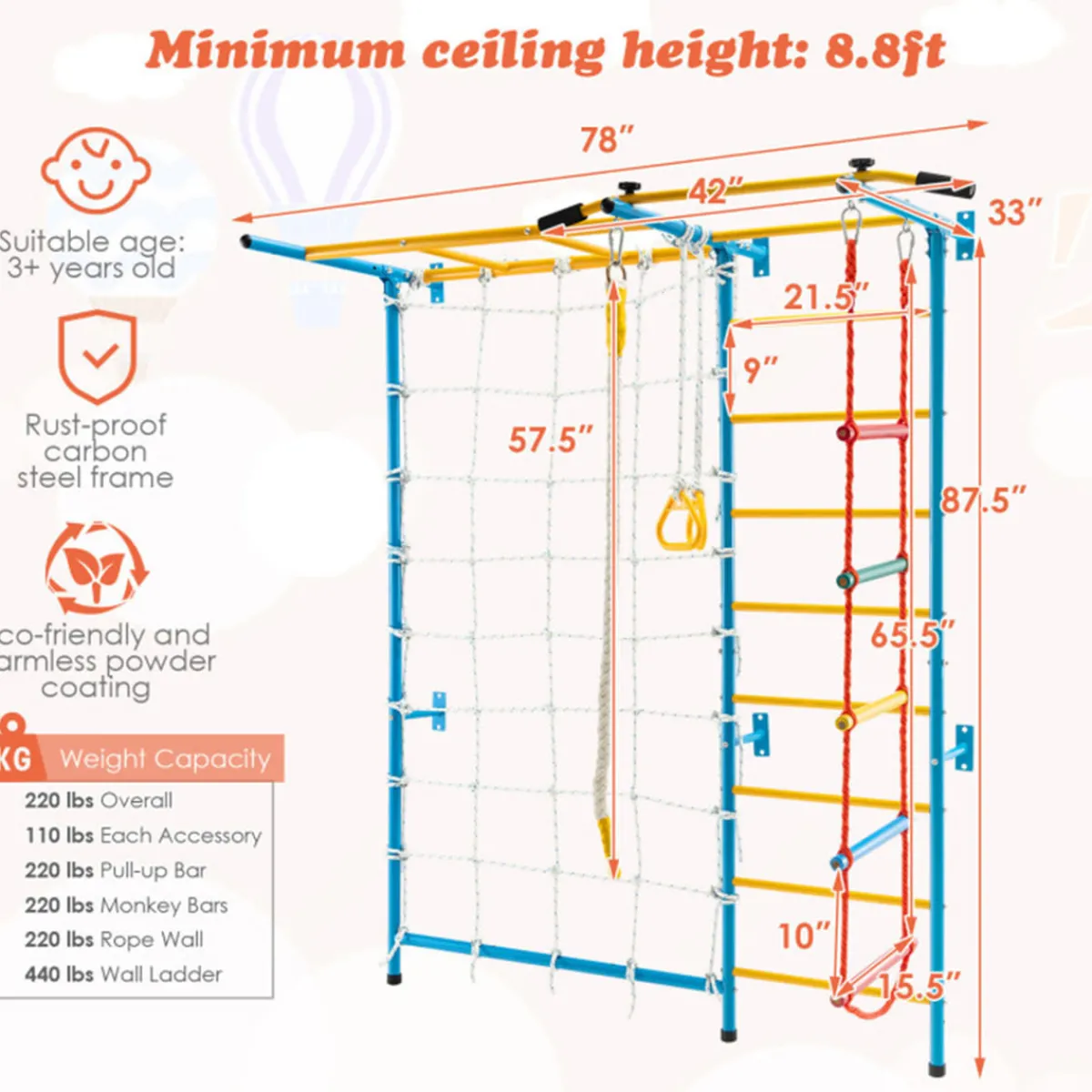 GoPlus (Costway) 7-in-1 Kids Indoor Swedish Wall Gym Set