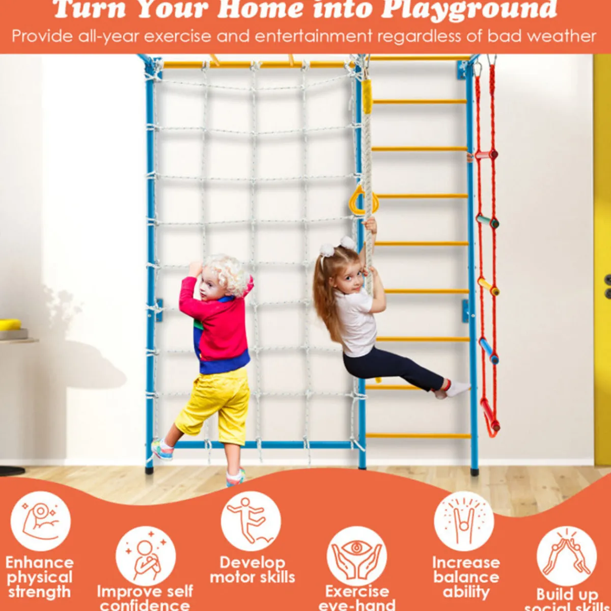 GoPlus (Costway) 7-in-1 Kids Indoor Swedish Wall Gym Set