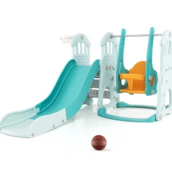 GoPlus (Costway) 3-in-1 Toddler Slide and Swing Set with Basketball Hoop