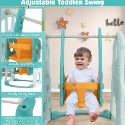 GoPlus (Costway) 3-in-1 Toddler Slide and Swing Set with Basketball Hoop