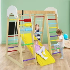 GoPlus (Costway) 8-in-1 Wooden Climber Play Set with Slide and Swing