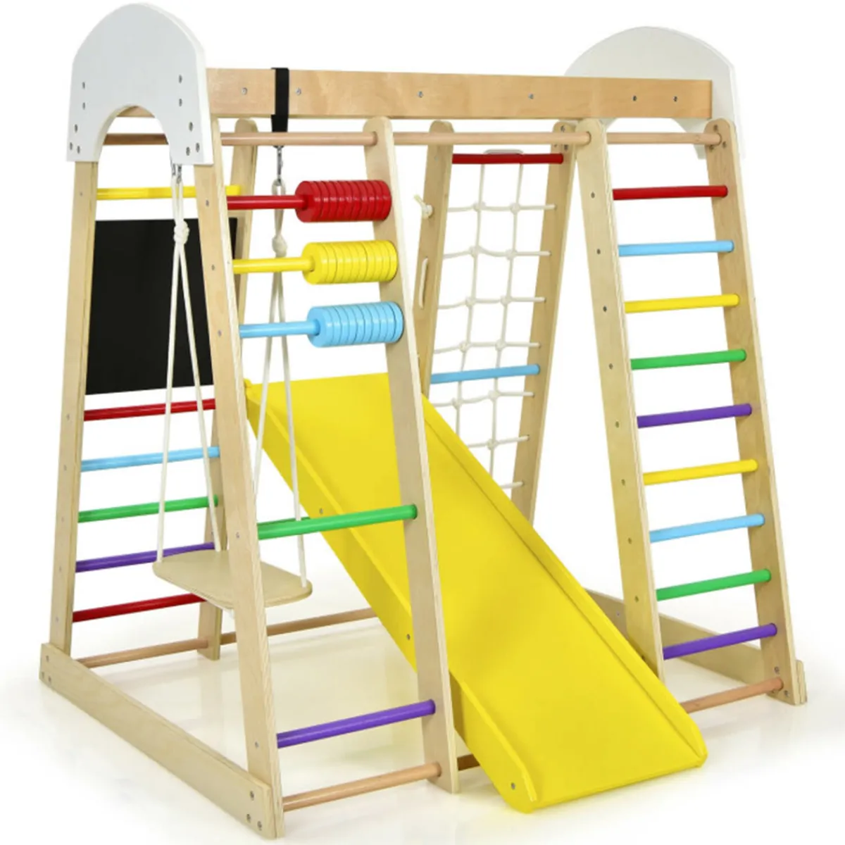 GoPlus (Costway) 8-in-1 Wooden Climber Play Set with Slide and Swing