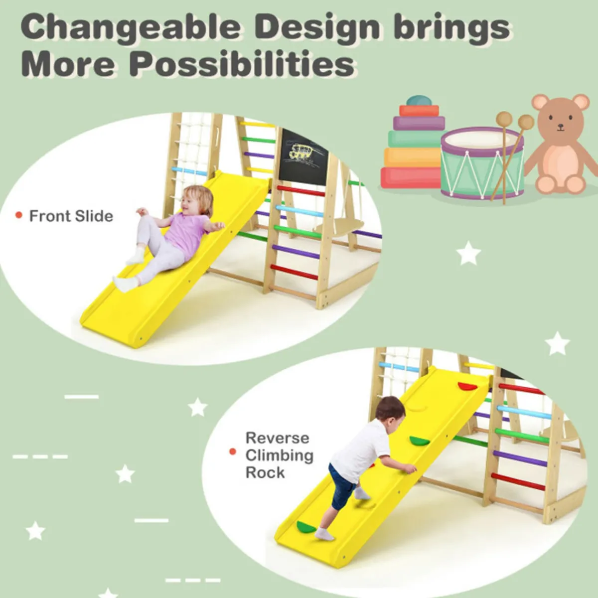 GoPlus (Costway) 8-in-1 Wooden Climber Play Set with Slide and Swing