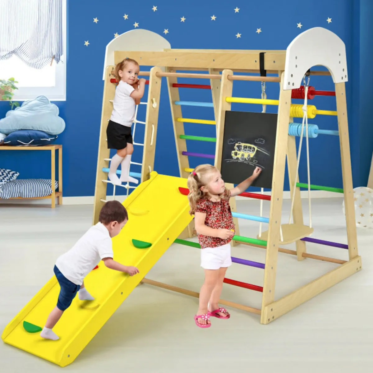 GoPlus (Costway) 8-in-1 Wooden Climber Play Set with Slide and Swing
