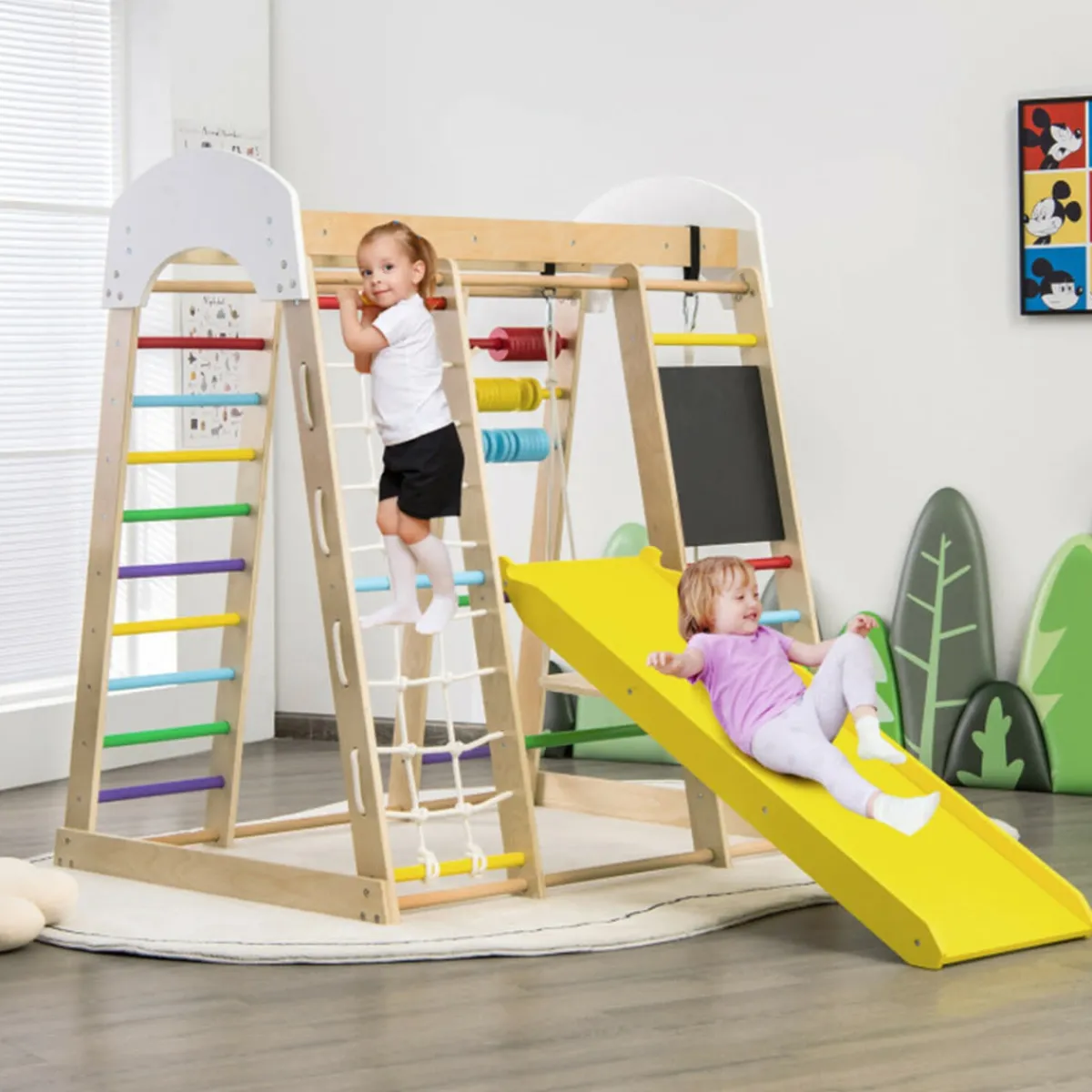 GoPlus (Costway) 8-in-1 Wooden Climber Play Set with Slide and Swing