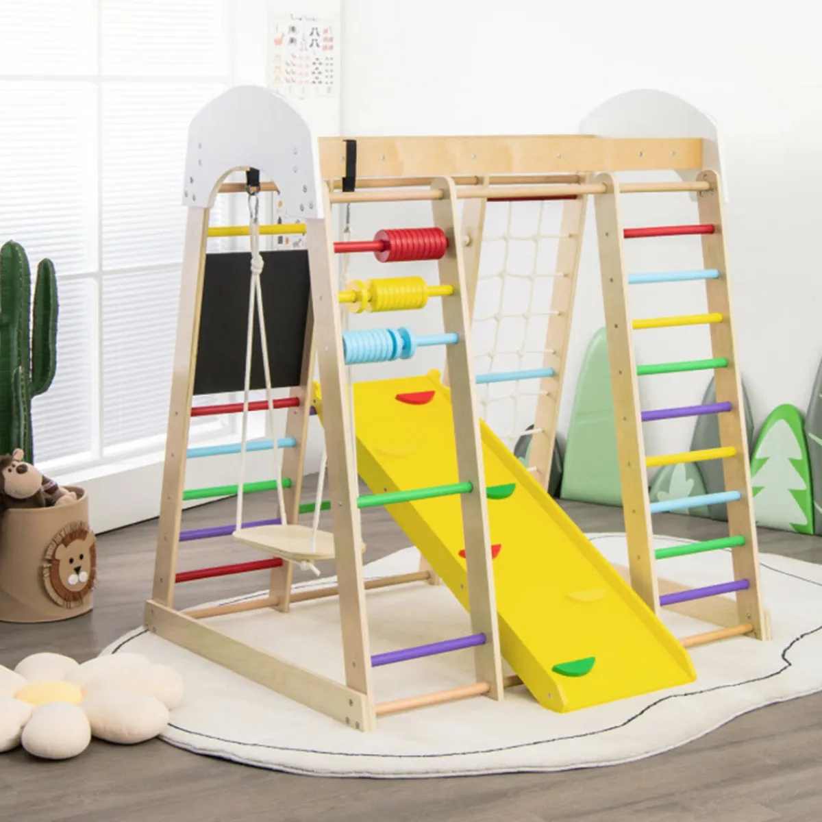 GoPlus (Costway) 8-in-1 Wooden Climber Play Set with Slide and Swing