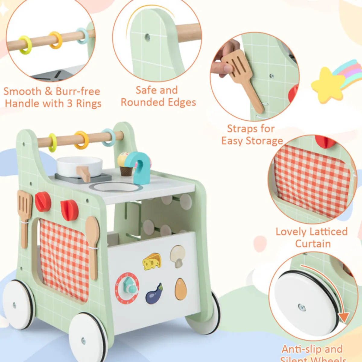 GoPlus (Costway) 6-in-1 Wooden Push Walker Play Kitchen