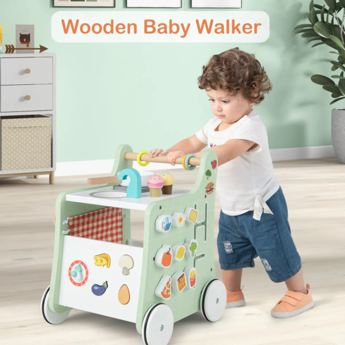 GoPlus (Costway) 6-in-1 Wooden Push Walker Play Kitchen