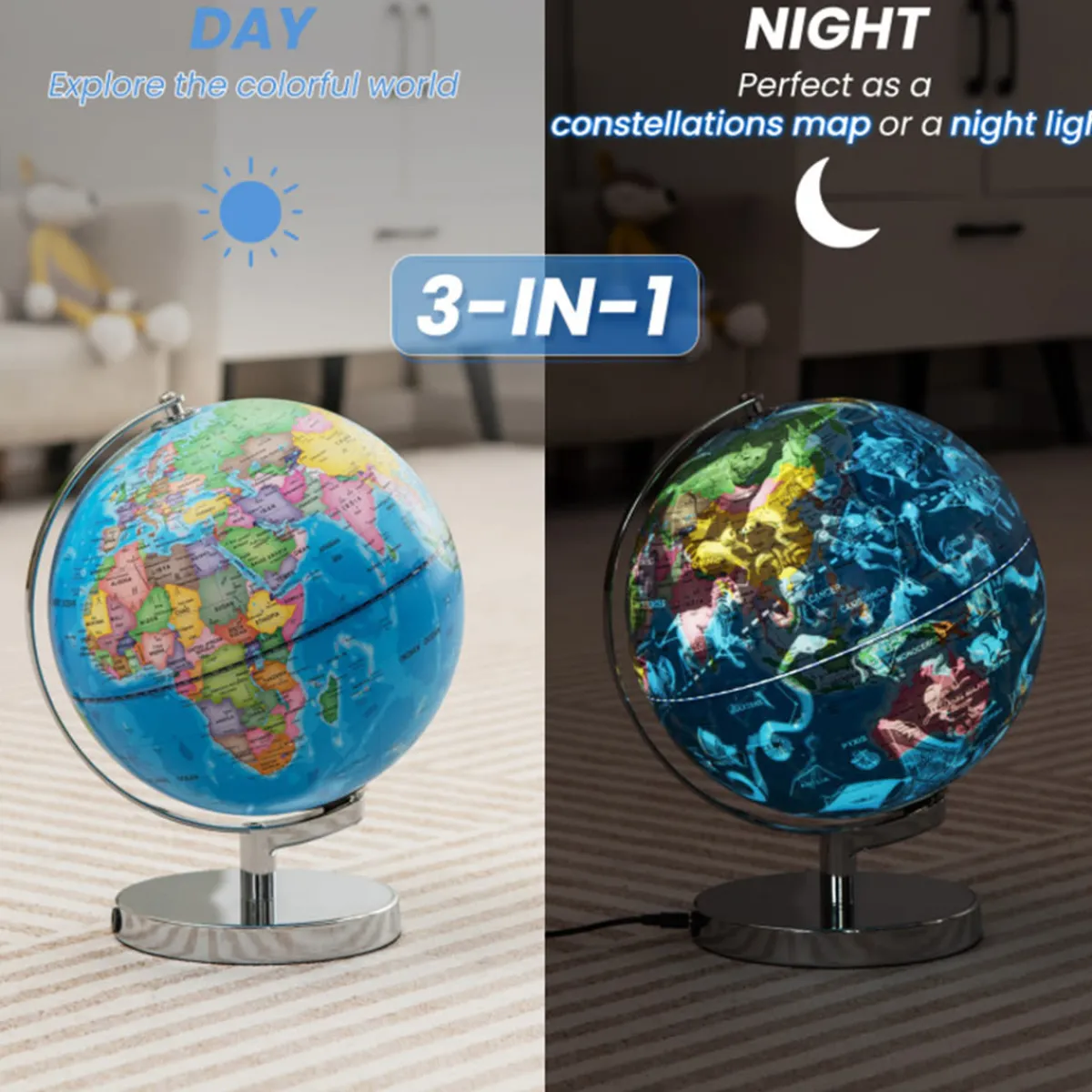 Fotorama USA, LLC 3-in-1 World Globe with Illuminated Constellation Maps