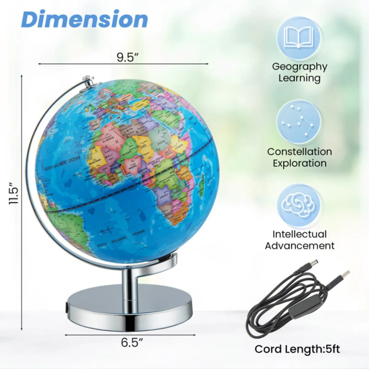Fotorama USA, LLC 3-in-1 World Globe with Illuminated Constellation Maps