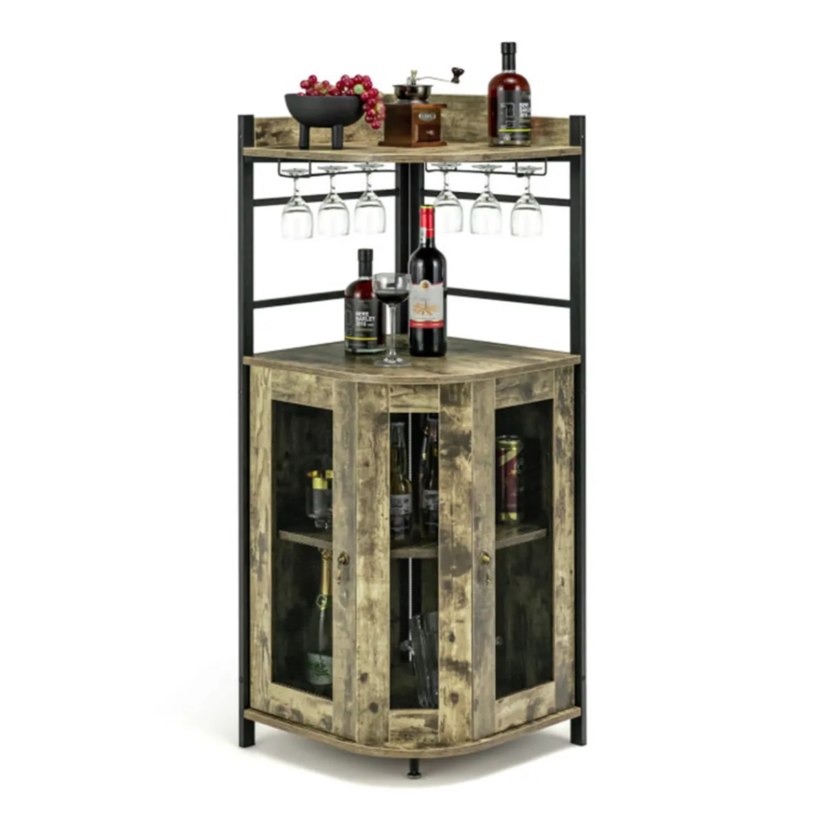 Sharper Image Industrial Corner Bar Cabinet