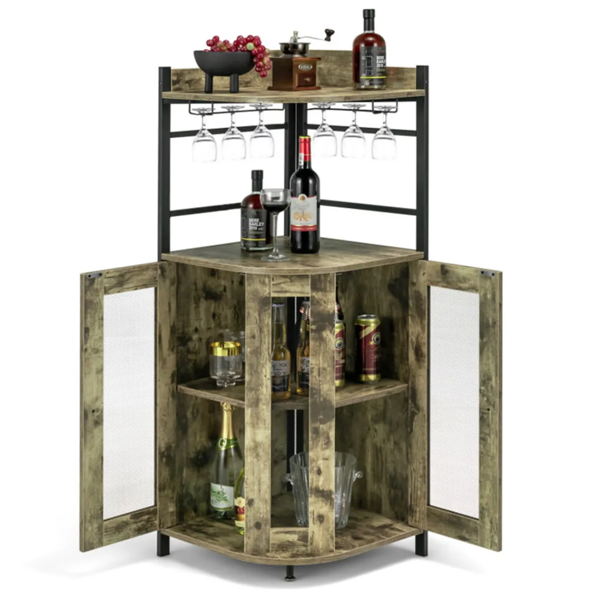 Sharper Image Industrial Corner Bar Cabinet