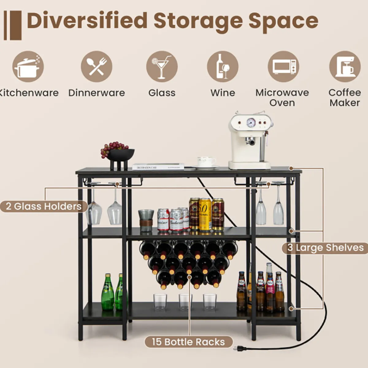 Sharper Image Industrial Wine Rack with Storage Shelves
