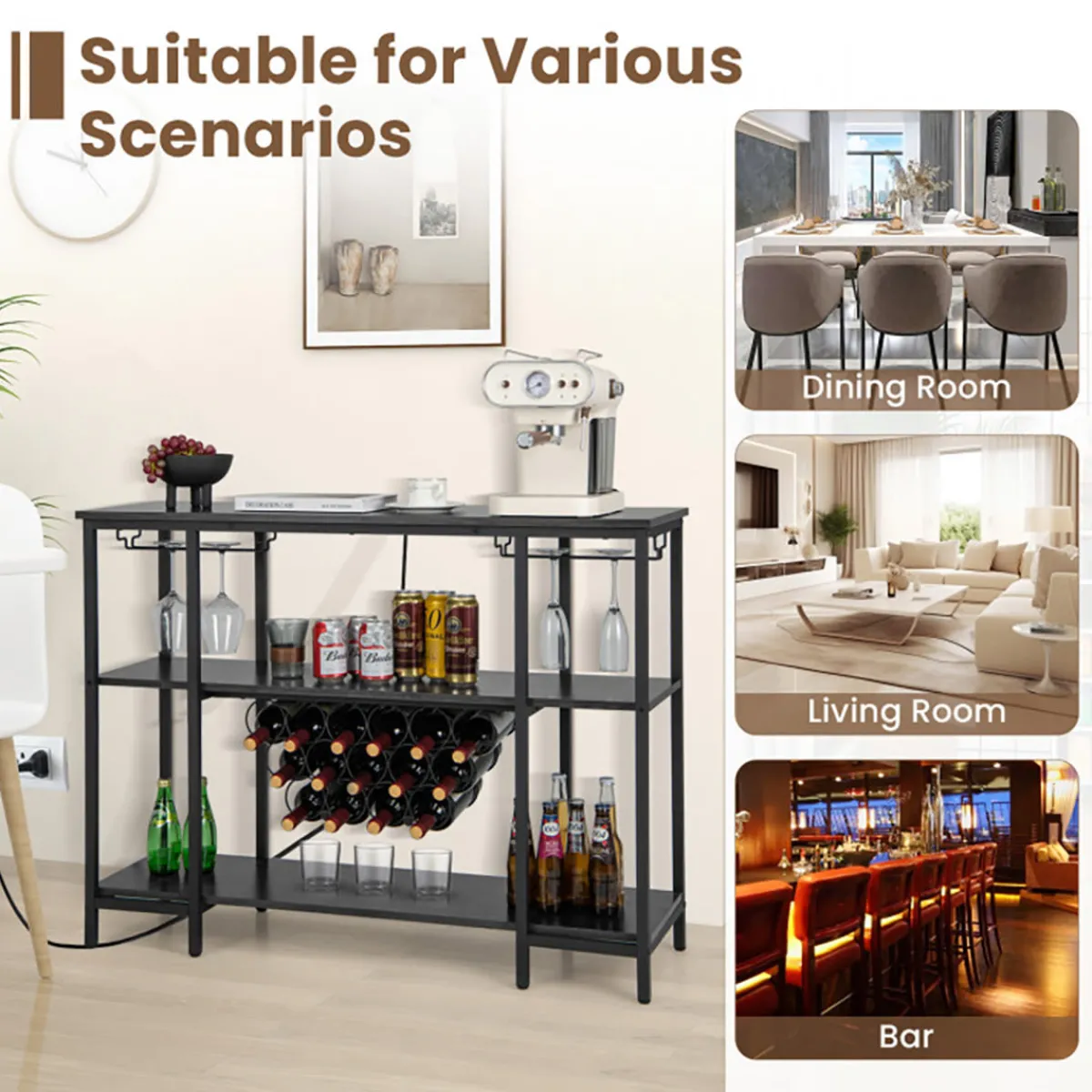 Sharper Image Industrial Wine Rack with Storage Shelves