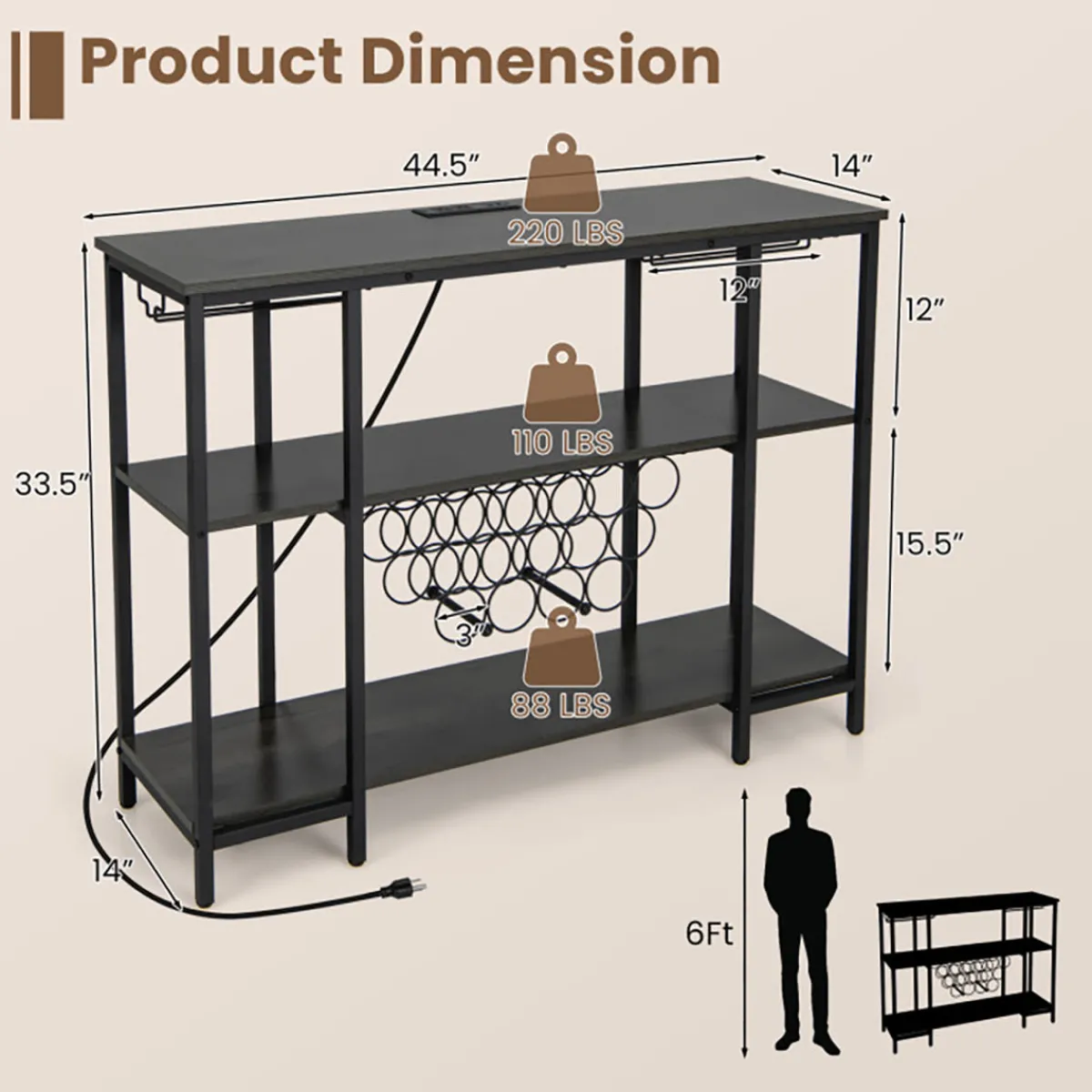 Sharper Image Industrial Wine Rack with Storage Shelves