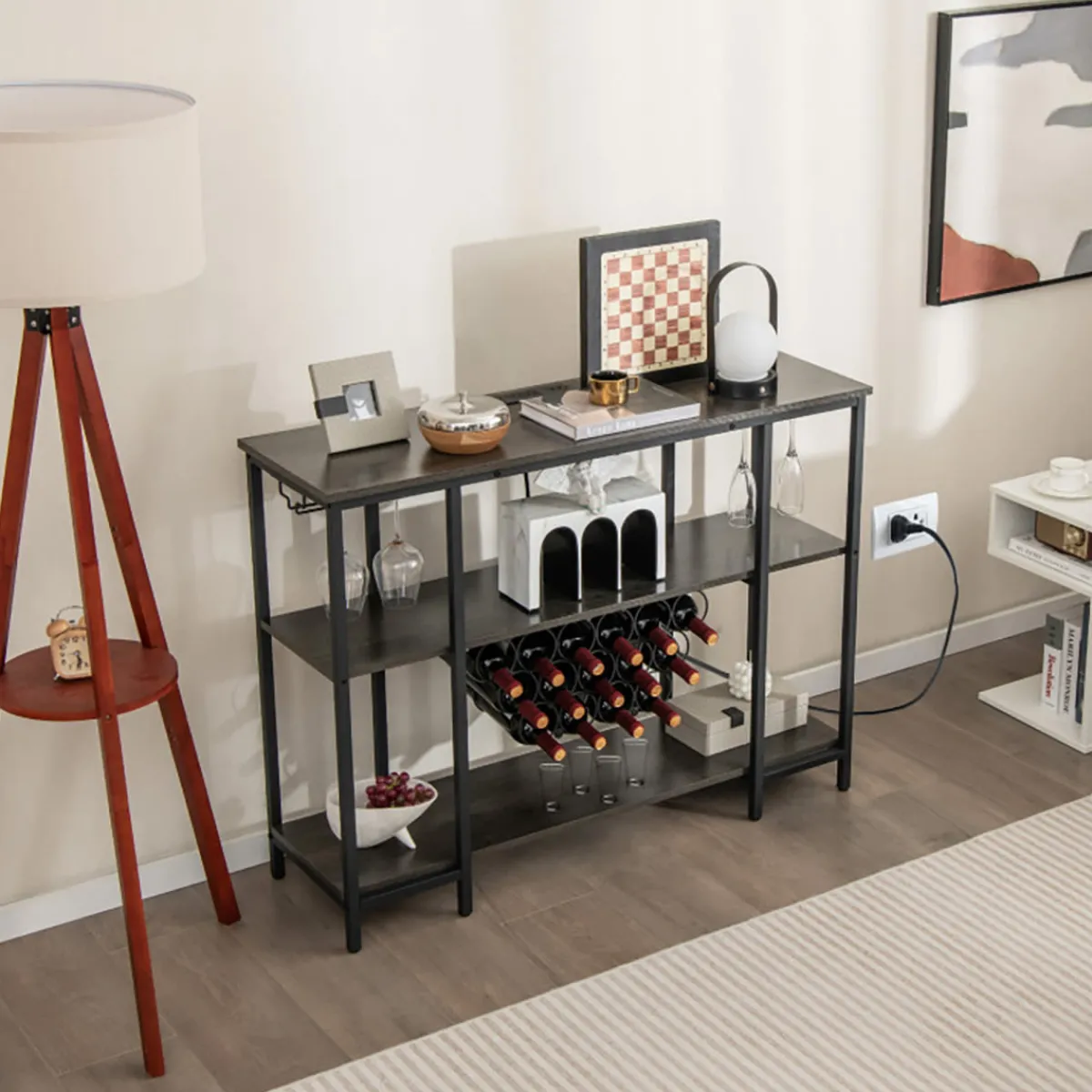 Sharper Image Industrial Wine Rack with Storage Shelves