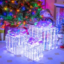 GoPlus (Costway) Iridescent Pre-Lit Christmas Gift Box Decoration (Set of 3)