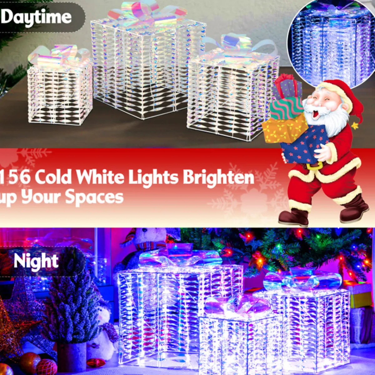 GoPlus (Costway) Iridescent Pre-Lit Christmas Gift Box Decoration (Set of 3)