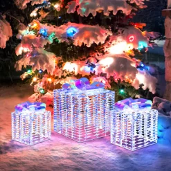 GoPlus (Costway) Iridescent Pre-Lit Christmas Gift Box Decoration (Set of 3)