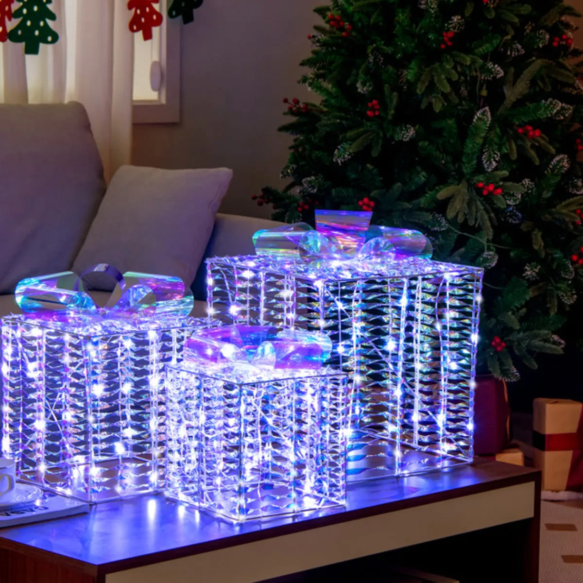 GoPlus (Costway) Iridescent Pre-Lit Christmas Gift Box Decoration (Set of 3)