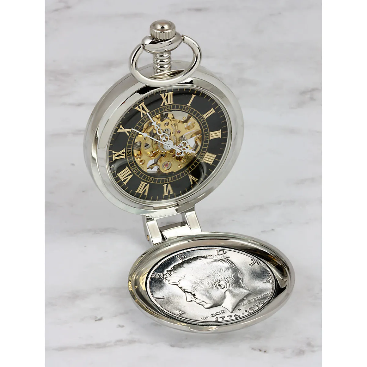 UPM Global LLC JFK Bicentennial Half Dollar Pocket Watch with Skeleton Movement