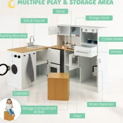 GoPlus (Costway) Kids 2-Piece Wooden Pretend Play Kitchen with Sound