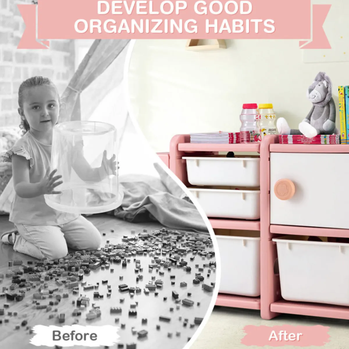GoPlus (Costway) Kids Truck Storage Organizer with Plastic Bins