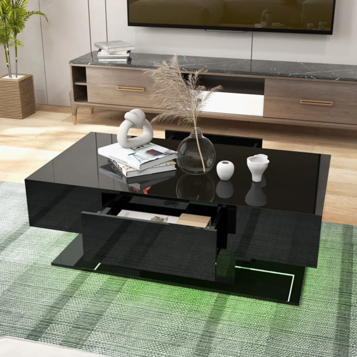 GoPlus (Costway) LED Coffee Table with Storage Drawers