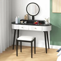 RQ Innovasions formerly FarB Trading Ltd. Makeup Vanity Table Set with Stool and LED Mirror