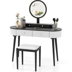 RQ Innovasions formerly FarB Trading Ltd. Makeup Vanity Table Set with Stool and LED Mirror